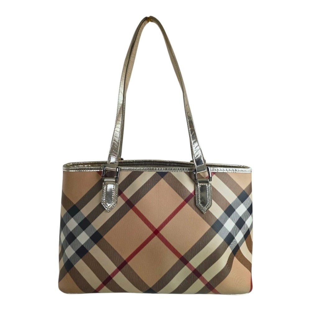 Burberry Supernova Check Tote Regent Coated Canvas Gold Patent Leather Large Bag